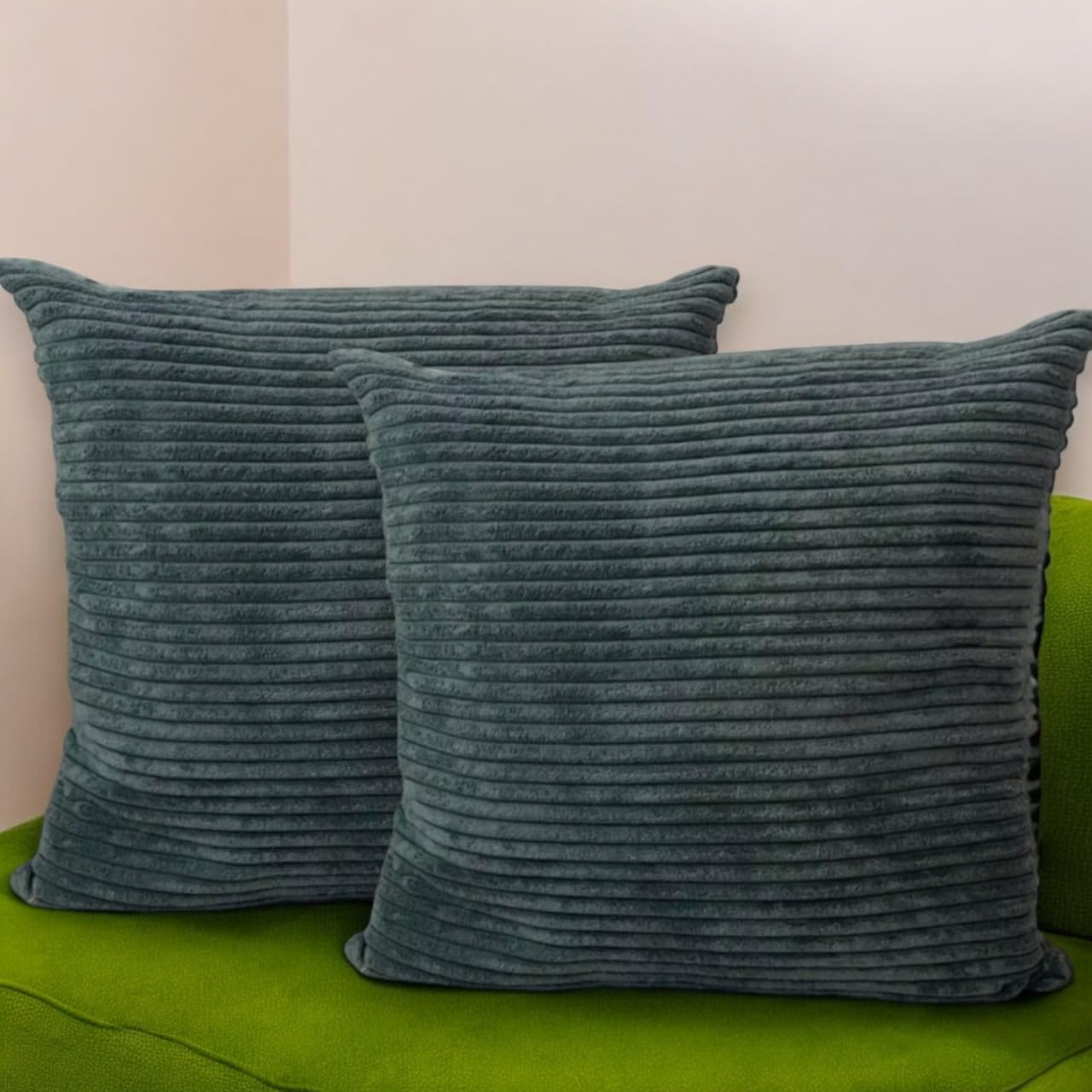 Seechoo Corduroy Cushion Covers, Set of 2, 45 x 45 cm, Striped, with Invisible Zipper, 18 x 18 Inch (Charcoal Grey)