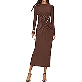 ZESICA Womens 2026 Fall Long Sleeve Mock Neck Bodycon Midi Dress Ruched Knit Elegant Party Cocktail Formal Dresses