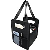 NENYX Reusable 4 Cup Drink Carrier with Handle and Adjustable Dividers, Insulated Caddy for Take Out, Foldable Coffee Cup Holder for Hot & Cold Drinks (Black)