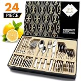 Silverware Set, HOBO 24-Piece Stainless Steel Flatware Cutlery Set, Service for 6, Include Knife/Fork/Spoon/Teaspoon, Mirror Finish, Smooth Edge,with GIft Box