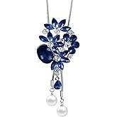 Merdia Flower Leaf Bouquet Created Crystal Pendant Long Chain Sweater Necklace | Long Necklaces for Women | Flower Necklaces for women | Long Chain Necklace for Women | Crystal Necklaces for Women