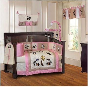 pink monkey crib bedding sets