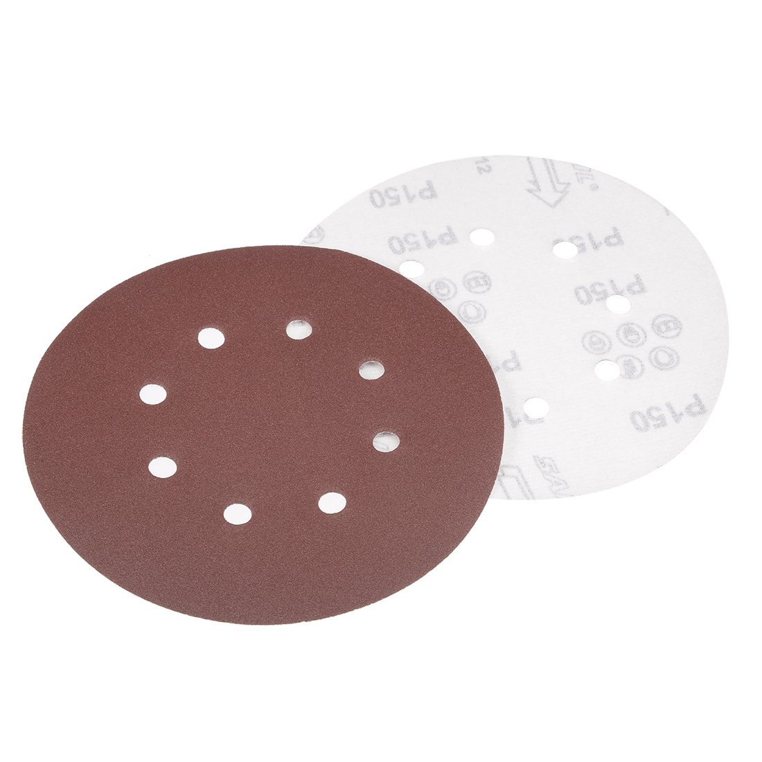 Sourcingmap 10Pcs 7 inch 8 Hole Hook and Loop Sanding Disc 150 Grit Flocking Sandpaper Random Orbital Sander Paper
