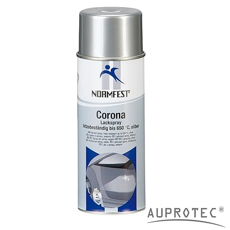AUPROTEC Lackspray Corona Silber Motor Lack Sprühlack Hitzefest 650°C Auspuff Spray 1x 400ml