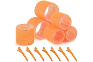 Self grip hair roller set 7 pcs,Heatless hair curlers,Hair rollers with hair roller clips and comb,Salon hairdressing curlers,DIY Hair Styles, Sungenol 2 Sizes Orange Hair Rollers in 1 set