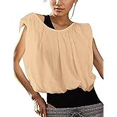 MISSACTIVER Women’s Bubble Crop Tank Tops Oversized Sleeveless Workout Cropped Top Backless Crew Neck Tee Shirts Top