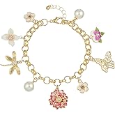 Madison Tyler Charm Bracelet | Gold Link Flower Butterfly Jewelry for Women | Dainty Spring Gift