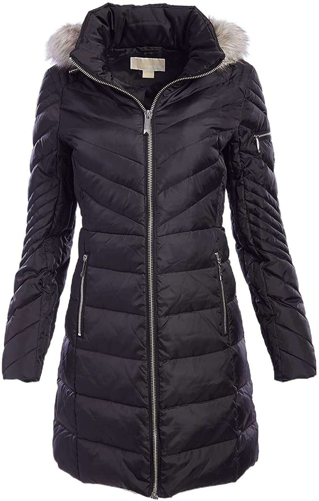 Michael Michael Kors Womens Black Down Chevron Puffer Coat