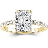 Pzokooi 1.5/3.0 Carat Radiant Cut Engagement Ring for Women,Simulated Diamond Promise Wedding Ring in 14K Yellow Gold Plated 925 Sterling Silver