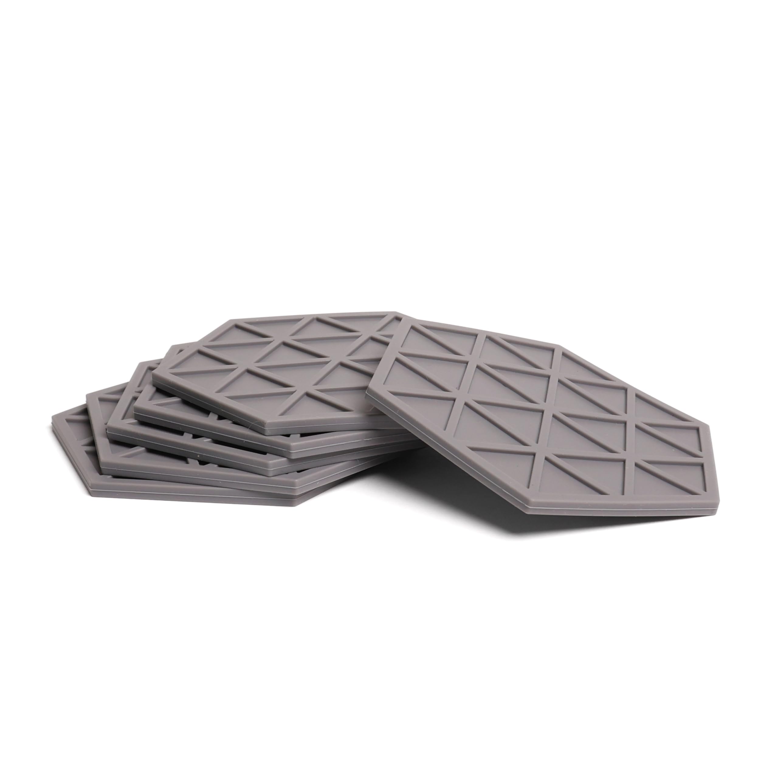Grey Silicone Drinks Coasters set of 6 by Stone & Thyme - a UK Brand. Scandinavian Style Hexagon Coasters, Non Slip, Heatproof, Easy to Clean, for Indoor and Outdoor use (Grey, Coaster)