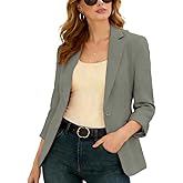 Suit Blazer for Women Open Front Business Work Office Outfit Ruched 3/4 Sleeve Slim Fit Jacket