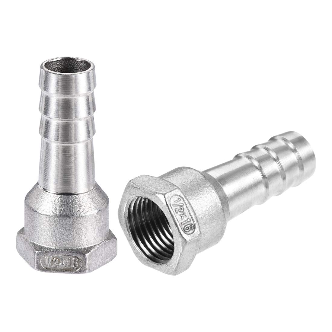 sourcing map 304 Stainless Steel Hose Barb Fitting Coupler, 16mm Barb x G1/2 Female Thread Pipe Adapter, 2Pcs