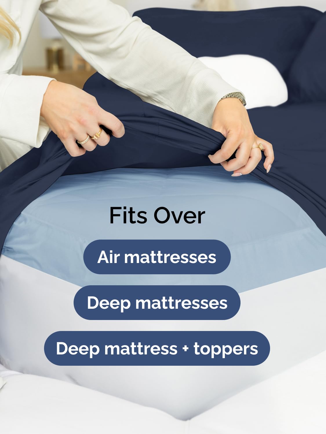 Extra Deep Queen Sheet Set - 6 Piece Breathable & Cooling Sheets - Hotel Luxury Bed Sheets Set - Easy & Secure Fit - Soft, Wrinkle Free & Comfy Sheets Set - Navy Blue Sheet Set with Extra Deep Pockets