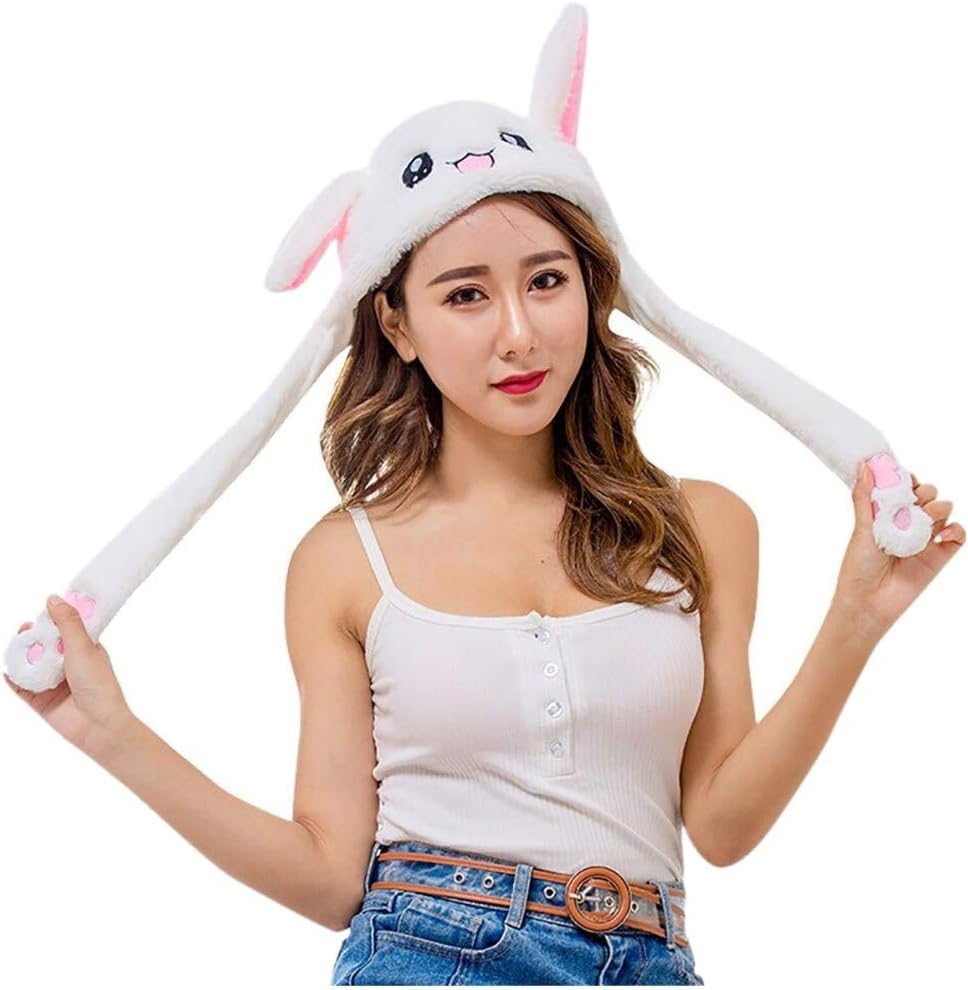 Faux Fur Animal Ear Hat Funny Moving Rabbit Ear Dancing Party Dress Up Costume for Girls Birthday Gift Warm Caps Cnebo
