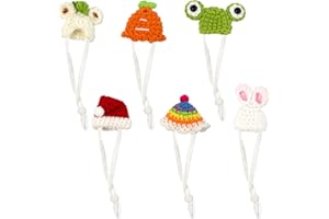 Koceci 6 PCS Hamster Hats, Mini Party Hats for Stuffed Animals, Hand Knitted Guinea Pig Hat with Adjustable Strap, Tiny Hat f