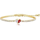 YUJIE Birthstone Tennis Bracelet for Women - 14k Gold Plated Adjustable 2mm Tennis Chain Brithstone Heart Bracelets for Her Mom Wife Girlfriend Anniversary Birthday Gift