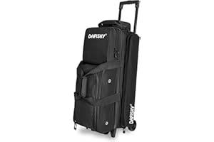 DAFISKY 3 ball bowling bags with wheels, bowling ball bag 3 ball roller with Multiple Pockets Retractable Handle