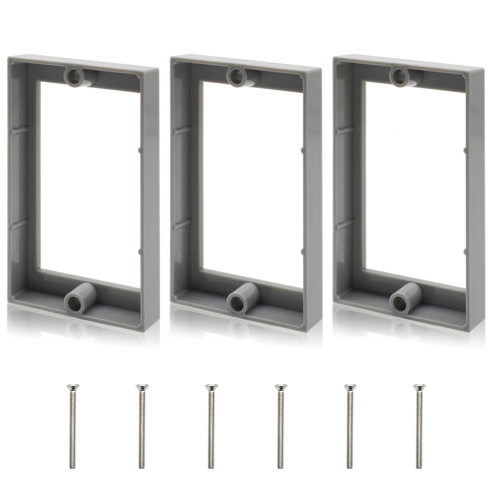 Photo 1 of HXH Single Gang 1/2" Receptacle Outlet Box Extenders, Electrical Outlet Box Extender with 6 Screws(6-32 x 1.25), Wall Box Extender for Switches and Outlets, Grey(Pack of 3).