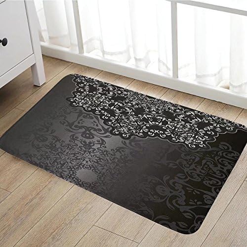 Dark Grey Bath Mat non slip Vintage Damask Inspired Ornament Victorian Swirls Curlicues Artistic Customize door mats for home Mat20"x31" Dimgrey Black Brown