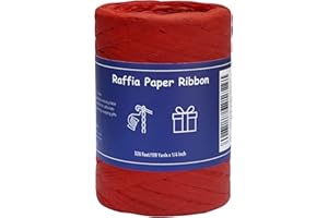 HAMUIERS Raffia Ribbon for Gift Wrapping & Packing - 1/4'' Wide, 109 Yards, Red