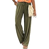 Samefar Womens Linen Pants Casual Summer Flowy Wide Leg Drawstring Palazzo Pants Work Business Trousers with Pockets