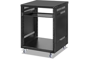 EASYVIBE 12U Rack with Caster Wheels, Heavy-Duty AV Rack with Adjustable Steel Shelf, Open Frame Server Rack for IT, AV, Data & Computer Equipment, 550lb Capacity, 19.7" W x 17.7" D x 26.8" H