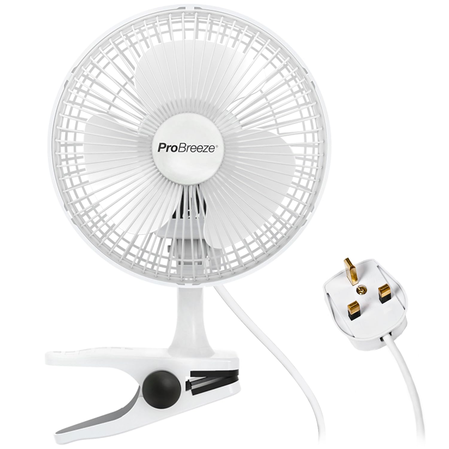 Pro Breeze 6 Inch Clip on Fan with 2 Speeds, Mains Powered, 360° Rotation, Silent Desktop Fan with Strong Airflow - Mini Plug in Silent Desk Fan, Ideal Electric Air Circulator for Bed, Cot & Desk top