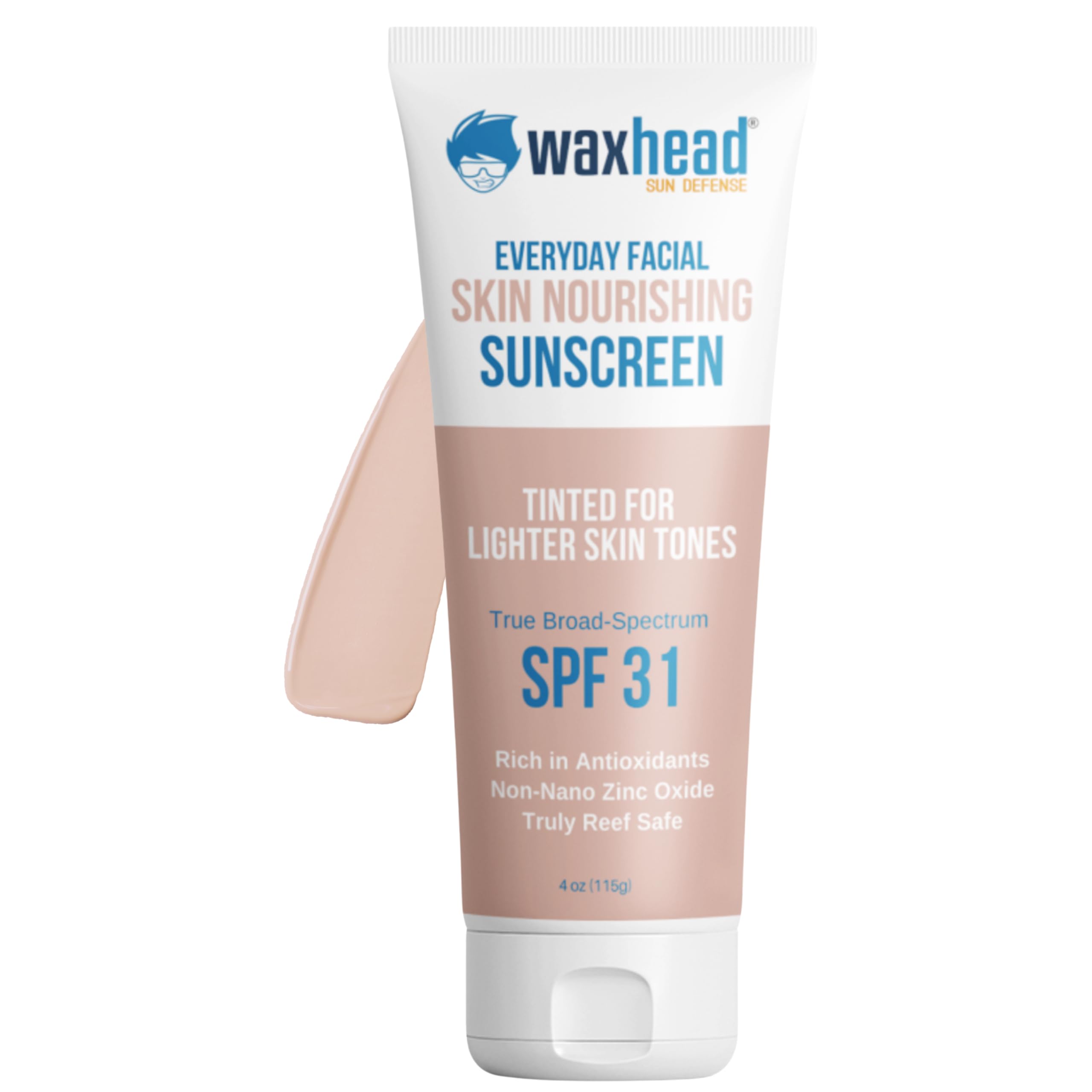 Waxhead Tinted Mineral Sunscreen for Face – Sheer Glow BB Cream Moisturizer with SPF 31, Non-Nano Zinc Oxide, Unscented, Non‑Comedogenic Mineral Facial Sunscreen, Primer under Makeup (Light Tint 4oz)
