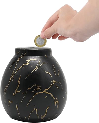 RAM BLACK Ceramic Money Pot Marble Effect Coin Piggy Bank Brand RAM ONLINE