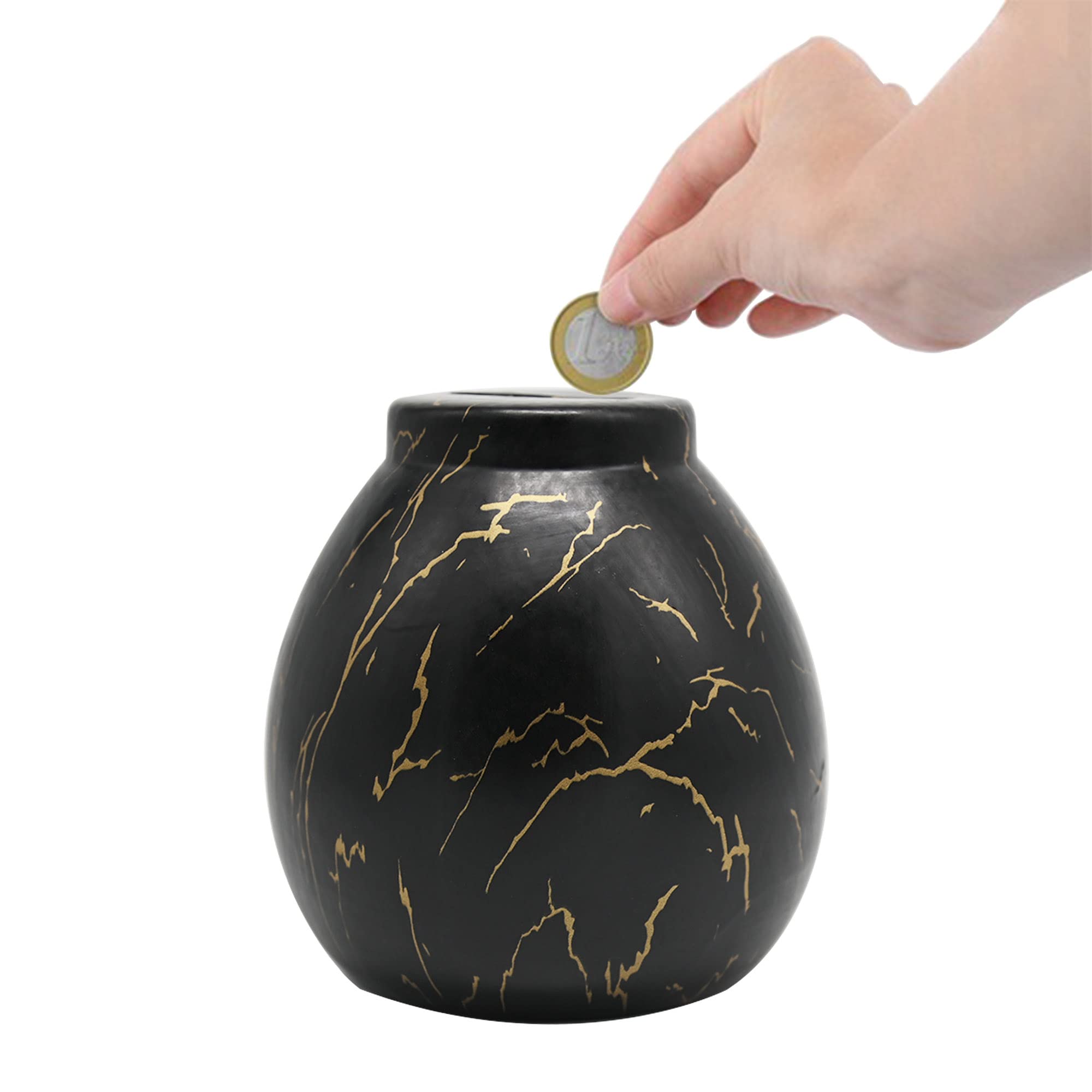 Ram® Black Ceramic Money Pot Marble Effect Money Savings Coin Piggy Bank