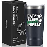 Onebttl Soccer Gifts for Coach, Football Travel Mug - 20oz Black Tumbler (Eat, Sleep, Soccer, Repeat)
