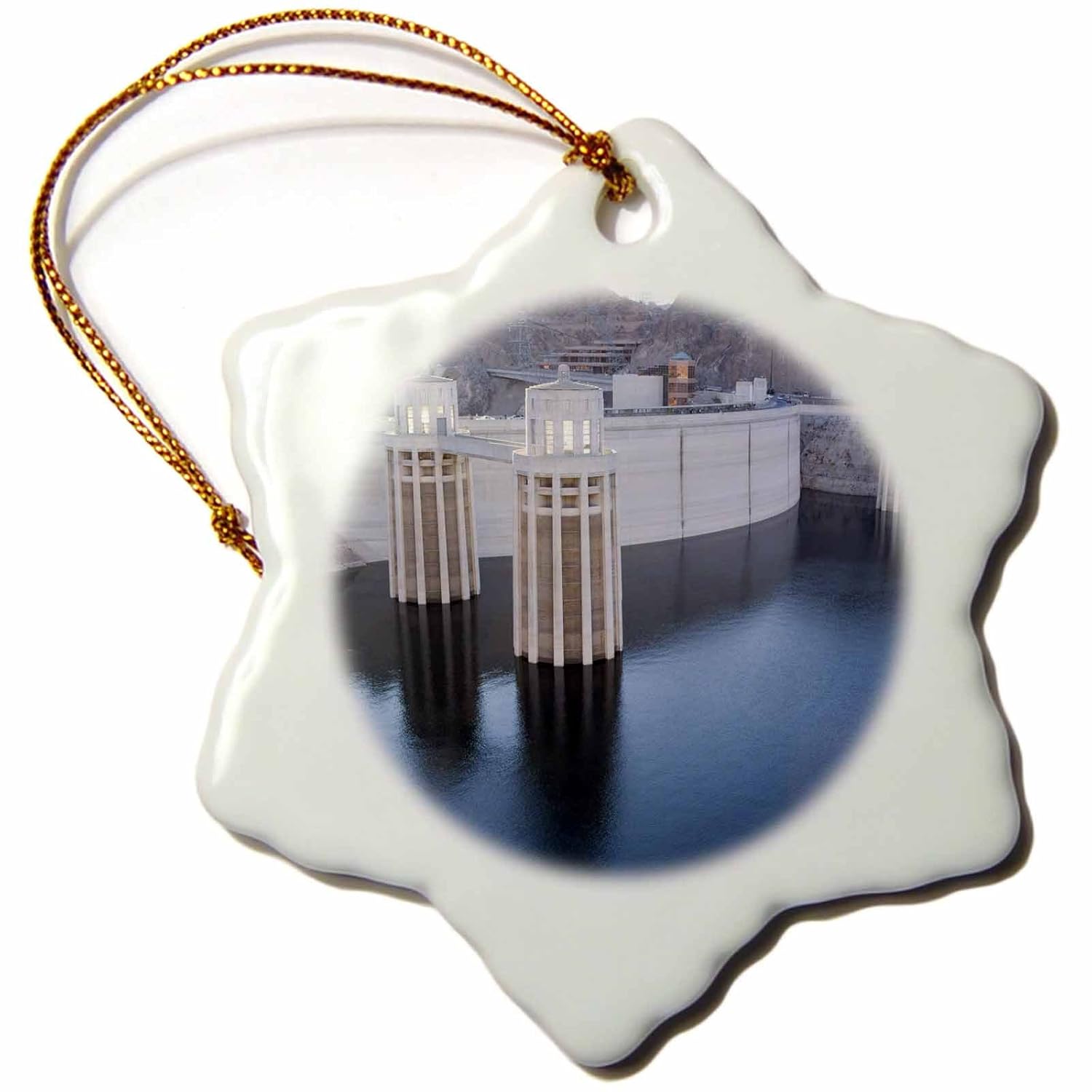 3dRose orn_92239_1 Low Water levels at The Hoover Dam, Lake Mead, NV US29 MPR0047 Maresa Pryor Snowflake Porcelain Ornament, 3-Inch