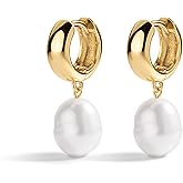 Electric Picks San Tropez Huggie Hoop Earrings - 14kt Gold Plated Pearl Earrings, Lightweight Earrings for Women, All Occasions