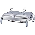 Chafing Dish Buffet Set 2 Section 1.5 QT Each | Food Warmers for Parties Buffet, Oven Safe Glass Serving Dish with Stainless Steel Base and Cover