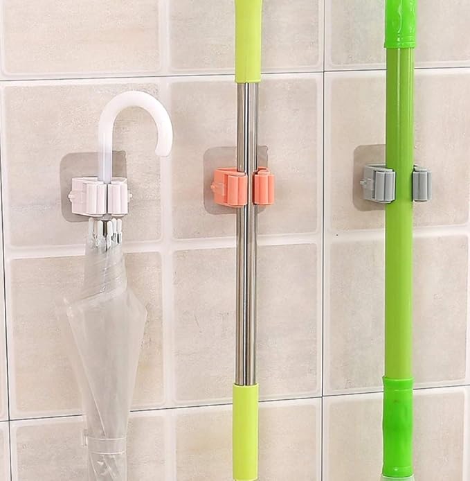 Self Adhesive Broom and Mop Holder, Wall Mount AntiSlip Storage