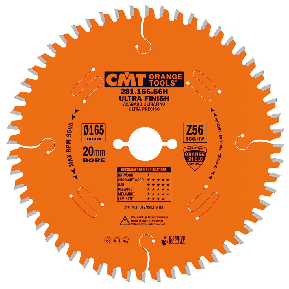 CMT 281.166.56H - TRAPEZOIDALTOOTH SAW BLADE HW 165X2.2/1.6X20 Z56 TCG -3°NEG