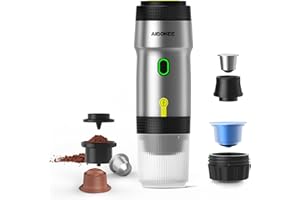 AIBOKEE Portable Electric Espresso Machine,Travel Coffee Maker for Camping, Car Coffee Maker Self-Heating with USB-DC,3-in-1 Extraction of 8g Coffee Powder,NS and Small Capsules for RV,Hiking,Office S