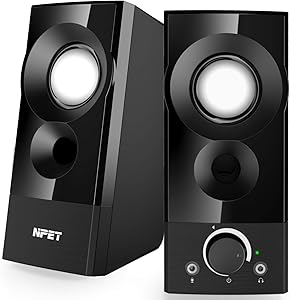 NPET CS20 Computer Speakers, 2.0 Channel USB Powered Multimedia Speakers with Enhanced Stereo Bass and Easy-Access Volume Control Wired Desktop Speakers for PC Laptop Tablet Smartphones MP4 MP3