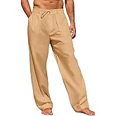 Runcati Mens Linen Cotton Casual Pants Elastic Waist Drawstring Lightweight Pants Loose Fit Summer Beach Yoga Trousers