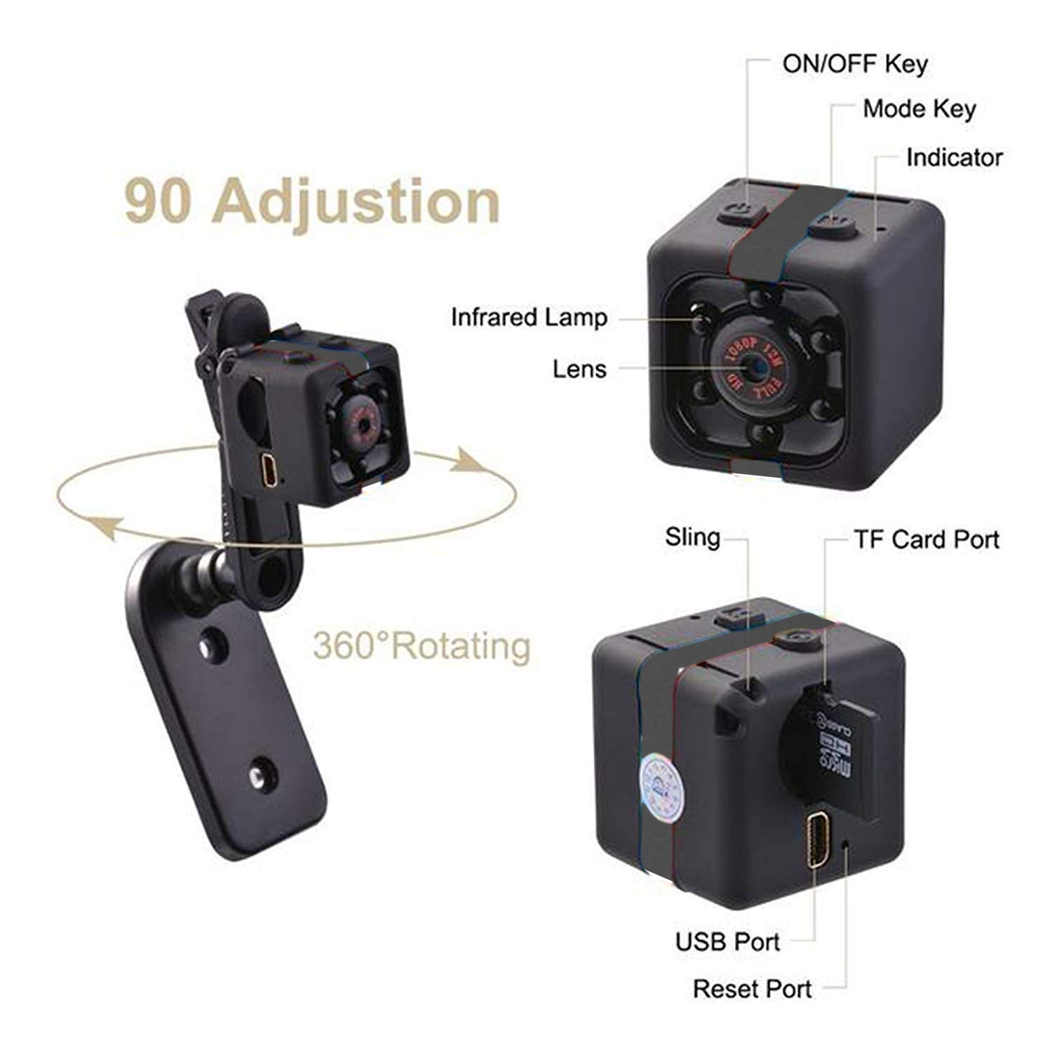 Mini Surveillance Camera Tiny 1 Cubic Inch 1080p Hd Wide Angle Home