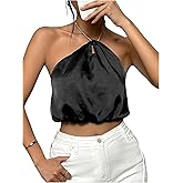 SOLY HUX Women's Crop Halter Tops Sleeveless Backless Going Out Satin Crop Tops