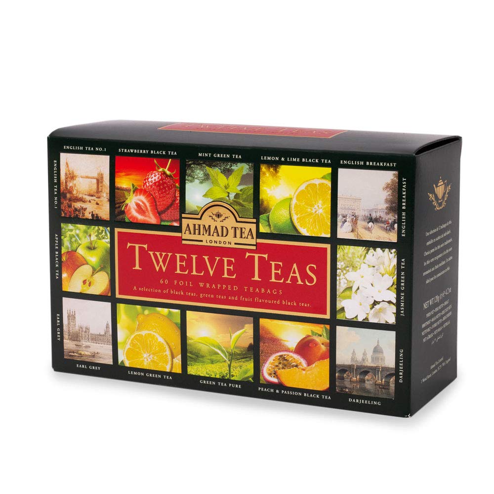 Ahmad Tea Twelve Teas Variety Gift Box, 60 Foil Enveloped Teabags : Grocery Tea Sampler : Grocery & Gourmet Food