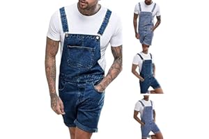 Mens Overalls Denim Summer Short Work Dungarees Trousers Jumpsuit Romper with Pockets Jeans Skinny Fit Overall