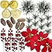 26 Pcs Assorted Artificial Winter Christmas Table Decorations Set Table Scatter Vase Bowl Fillers Golden Glitter Apples Pears Mini Pine Cones Poinsettia Flower Heads Snowflakes Red Berry Picks