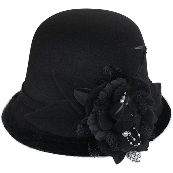 Women\'s Dark Coffee Vintage Felt Cloche inter Floral Fedora Imported Bucket Hat Vintage Fel? Cloche Hat Winter Floral Fedora Bucket Hat  main image 2