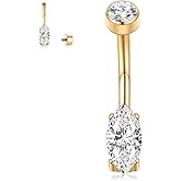 PEAKLINK G23 Titanium Belly Button Ring 14G Belly Piercing 10mm Navel Ring Internal Thread Navel Piercing Jewelry Cubic Zirconia Navel Belly Barbell Stud for Women