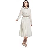 AbleTree Business Casual Shirt Dress for Women Long Sleeves Pleated Midi Dresses with Belt