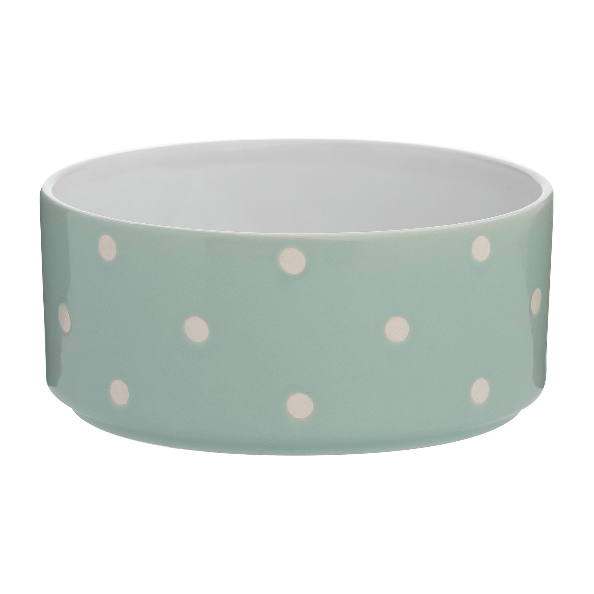 Mason Cash Polka Dot Sage Green Pet Bowl 18cm | 1.4 Litre Capacity | Stoneware Pet Bowl for Food & Water | Durable, Dishwasher & Freezer Safe | Textured Dot Design