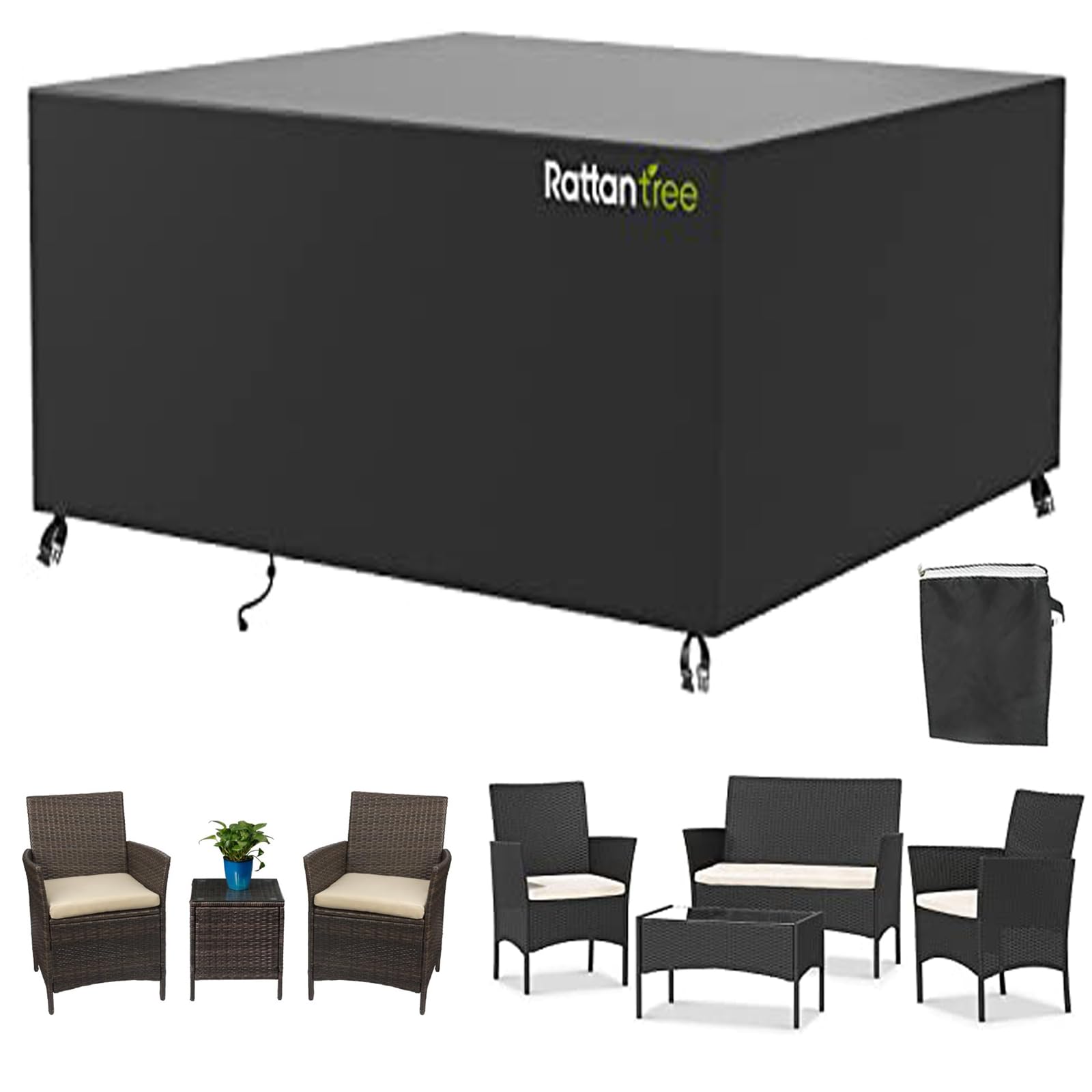 rattantree Garden Furniture Covers Waterproof, 170x94x70cm 420D Oxford Fabric with Dust Wind Proof, Heavy Duty Anti-UV Rattan Patio Chair Table Covers for Outdoor & Indoor