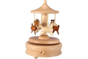 Carousel Music Box, Wooden Merry-Go-Round Horse Musical Box Turn Horse Shaped Wood Crafts Wooden Music Toy for Birthday Chris